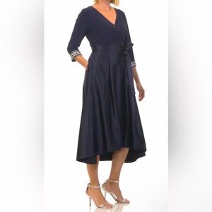 Alex Evenings Navy Long Sleeve Wrap Dress **NWT